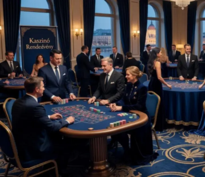 Fun-money kaszinó rendezvény pókerasztalokkal és krupiékkal