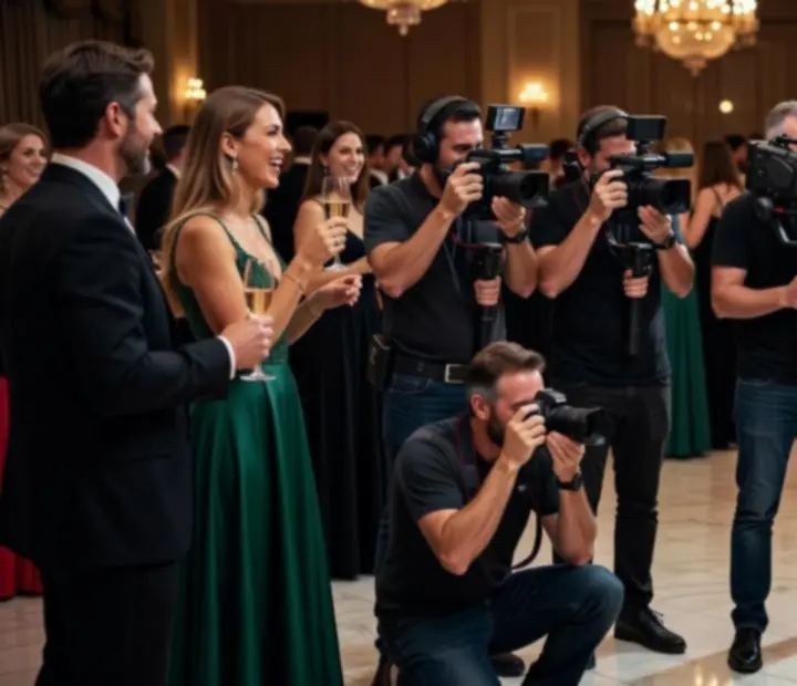 Fotós és operatőr dolgozik egy vállalati rendezvényen