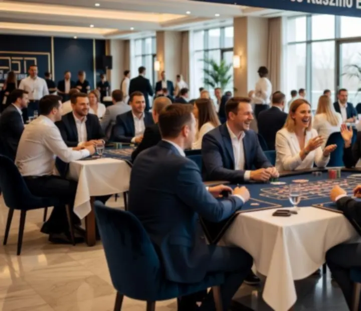 Vendégek kaszinó játék közben egy elegáns vállalati gálán